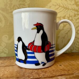 Vintage Ceramic Mug, Penguin Family Vacation